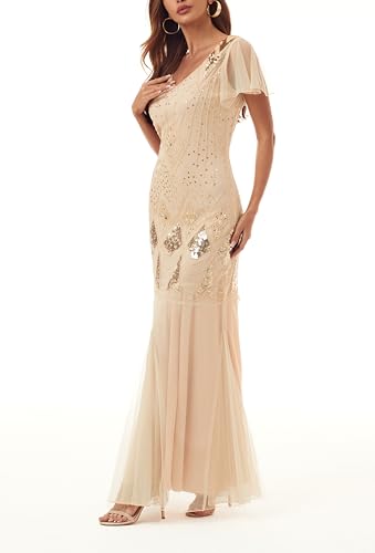Image of Women Evening Dress 1920s Flapper Cocktail Mermaid Plus Size Formal Gown with Long Gloves