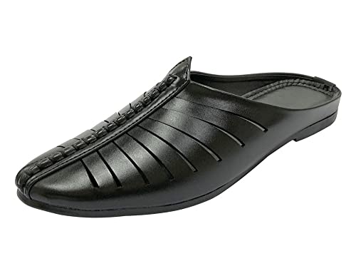 Punjabi Jutti for Men Black Casual Loafers Mules Shoes Traditional Handmade Mojari Ethnic Sherwani Backopen Juti