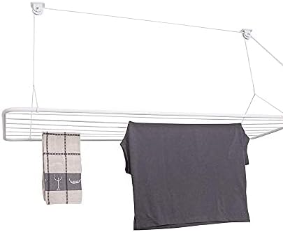 Erica ERIC Ceiling Airer 70x50cm, Pully, Ceiling Mounted Laundry Hoist in White PVC-free Plastic Coated Steel, 100% Rustproof, 5.6 Meters of Drying Space