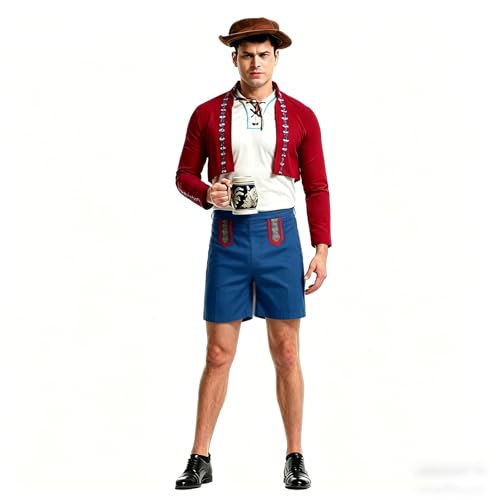 Costume bavarois en cuir avec gilet et chapeau pour fête de la bière homme