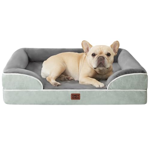 Image of EHEYCIGA Orthopedic Dog Bed for Small Dogs, Waterproof Memory Foam Small Dog Beds with Sides, Non-Slip Bottom and Egg-Crate Foam Medium Pet Couch Bed with Washable Removable Cover, Greyish Green