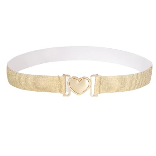 Women’S Plus Size Elastic Knitted Belt Thin Golden Silver Bling Gothic Heart Buckle 3Cm Wide Fashion Waistband