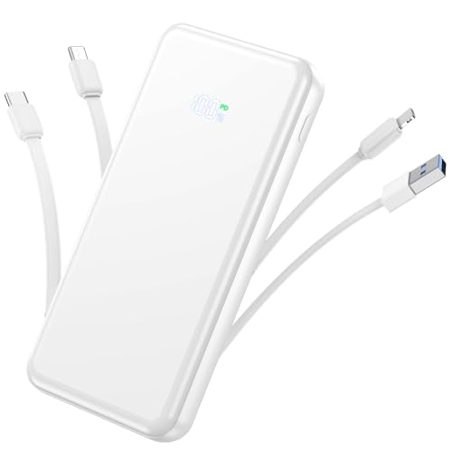 Image of Portable Charger,50000mAh Power Bank Built-in Cable, 22.5W PD USB C in & Out Fast Charging, External Battery Pack with 6 Output & 2 Input, Travel Essential for iPhone 17 /16 /15 /14 /13 /12(Creamy White)