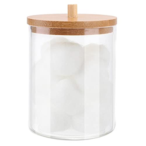 Acrylic Cotton Ball Holder with Bamboo Lid,Vanity Cotton Wool Bud Jar Cotton Swab Dispenser Round and Square Cotton Swabs Storage Box Container Cosmetics Organiser for Bathroom Guest Room Counter (B)
