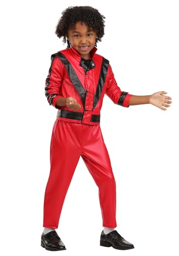 Boy's Toddler Thriller Michael Jackson Costume, Red Pop Star Jacket and Pants Set for Kids, Iconic 80s Outfit 4T