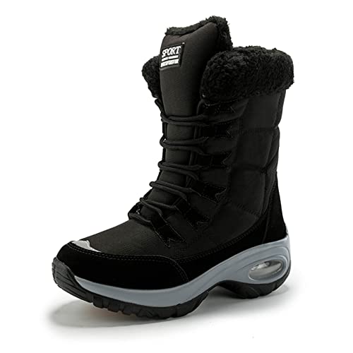 Hanani Snow Boots Womens Waterproof Warm Fur Lined Ankle Boots Winter Outdoor Lace Up Walking Boots Non-slip Air Cushion Boots for Women Black UK 6.5