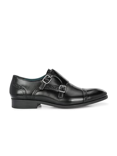 Image of San Frissco Men's Formal Monks Shoes with Buckle Perforated Letherette Double Strap Lace-Up Business Shoes for Office /Comfortable Footwear with Non-Slip TPR Sole for Wedding and Parties