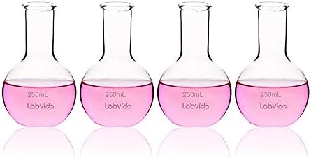 Labvida 4pcs of Glass Boiling Flasks of Flat Bottom, Vol.250ml, Borosilicate 3.3 Glass, LVD001