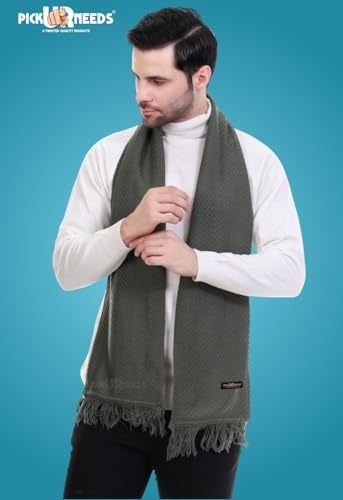 Image of Pick Ur Needs Premium Men's Warm And Stylish Woolen Muffler With Solid Color Plain Design And Stylish Tussles Ends Muffler For Men
