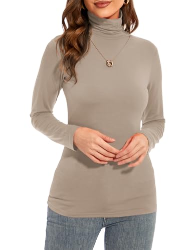 Image of Womens Long Sleeve Turtleneck T-Shirts Casual Lightweight Slim Fit Cozy Base Layer Top