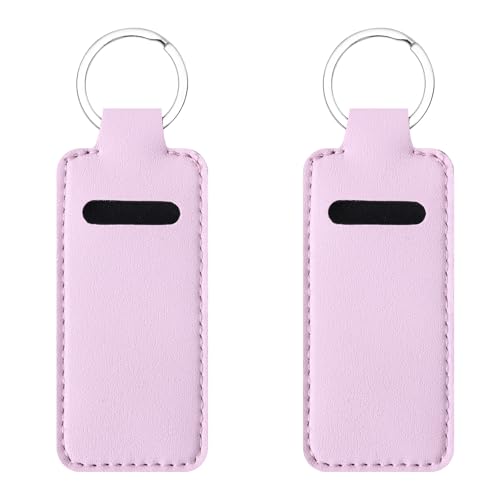 Gerkia Two-piece Chapstick Holder KeyChain,Cute Leather Women and Men Lip Balm Holder Lipstick Key Chain.