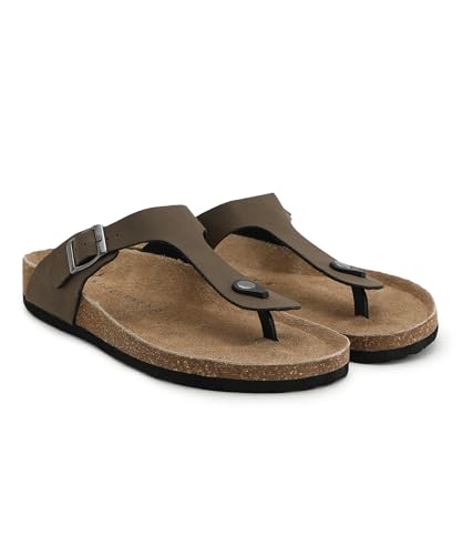 Image of HF JOURNEY Nivera 2.0 Men's Cork Footbed Thong Sandal,Slip On Entry,(Size 41-46) BlackPU, Casual Lounging Slipper, EVA Sole, Flat Heel,Nivera 2.0 - Black (41)