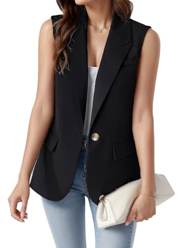 Women's Sleeveless Lapel Lightweight Open Front Single Button