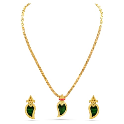 Image of Rubans Necklace Set Gold Plated Traditional Stylish Floral Theme Jewellery Gift for Women & Girls