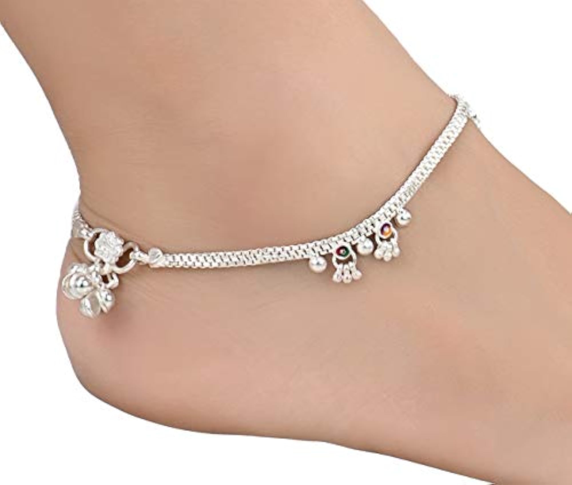 Pack of 2 Pair Indian Traditional Ethnic White Metal Anklet