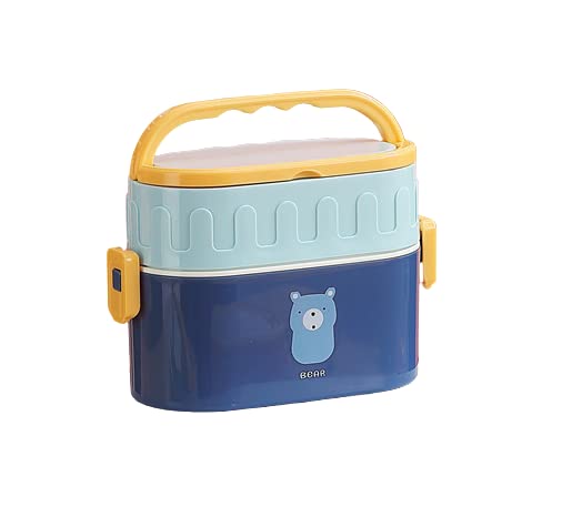 TEMSON Lunch Box for Kids, Double Layer Lunch Box for Kids - Tiffin Box, Lunch Box Leak Proof Plastic Lunch Box, Lunch Box with Compartments, Lunch Box for Office, Lunch Box with Spoon (Duck)(2516-A)