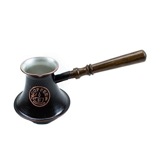 Armenian Coffee Pot for Indcution cooker Handmade Copper Jazva Makers 5 Turkish cups Wooden Handle Turkish Jezve Ibrik Turka Arabic Greek with Grinders (Coffee Pot)