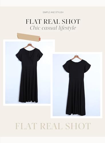 Dokotoo Women's V Neck Elegant Party Dress Short Sleeve Skater Dress Wedding Guest Dresses