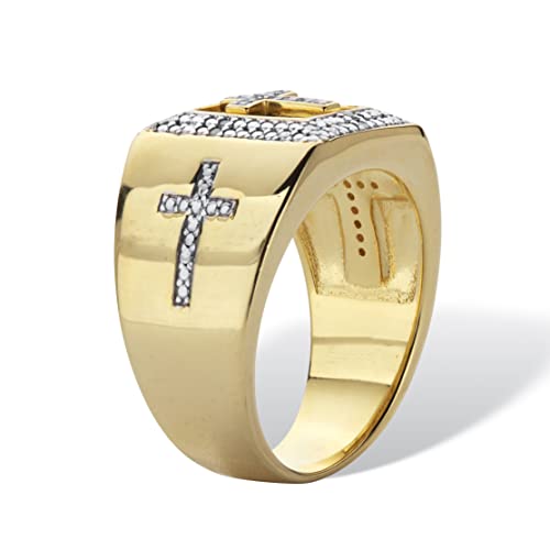 PalmBeach Men's Yellow Gold-plated Sterling Silver Round Genuine Diamond Cross Ring (1/10 cttw, I Color, I3 Clarity) Sizes 8-162