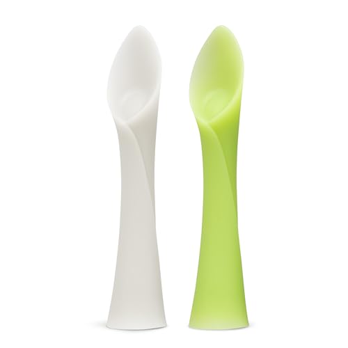 Olababy Silicone Baby Spoons, Baby Led Weaning, 2pk (Pearl/Kiwi)