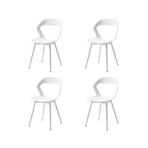 GrandCA HOME Set di 4 Sedie da Pranzo o Sedia da Ufficio con Gambe in Metallo, Sedie da Cucina per Soggiorno, Sala da Pranzo, Sala Riunioni, Bianco+Bianco