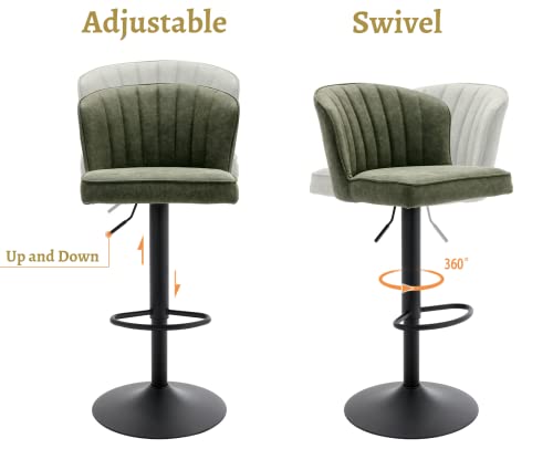 Ealson Swivel Counter Height Bar Stools Set Of 2 Modern Adjustable Bar Chairs With Back Leather Upholstered Barstools With Metal Base Comfortable Island Chairs For Kitchen Counter/Pub, Green #TOP4