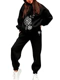  Tomwell Survêtement Femme Ensemble de Sport Deux Pièce Sweatshirt + Pantalon Casual Pyjama Jogging Pullover Outwear Tenue Yoga Sportswear G Noir M