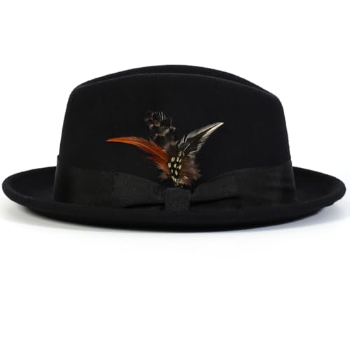 MONTIQUE Fedora Hats for Men – Winter Dress Hat for Men, Snap Brim, Crushable, 100% Elegant Winter Wool Felt Fedora - Unique Gifts for Him - H-10, Black,Large