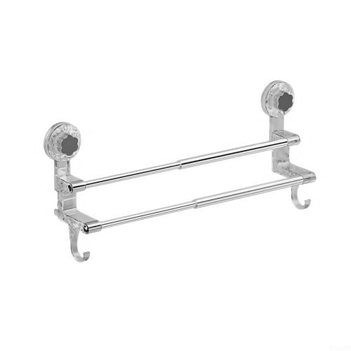 Toallero extensible, longitud ajustable para toallero de ducha que se adhiere fácilmente a azulejos lisos o vidrio sin daños (transparente)