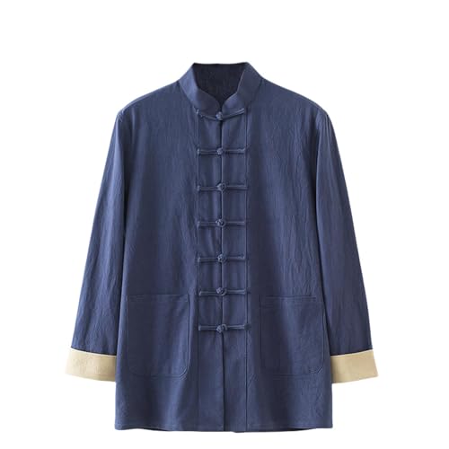 Hanfu Tang en coton et lin chemise homme manches longues veste style bouddhiste zen