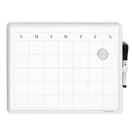 U Brands Magnetic Dry Erase Calendar Board, 14"x11", Modern White Frame, Includes Marker and Magnet