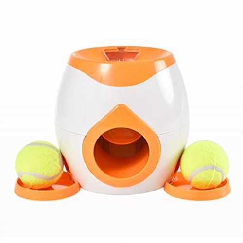 XKUN Jouet interactif pour chien - Fuite de nourriture automatique - Pour chiens de petite et moyenne taille - Lanceur de balle de tennis - Avec 2 balles - Orange - 18,5 x 18 cm