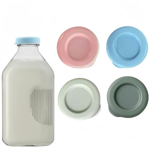 Image of ZXiaJUMCR 4 pcs Silicone Replacement Caps, Glass Milk Bottle Caps, 48mm Diameter Bottle Lids,Reusable Suitable for Libbey&Stanpac Silicone Milk Bottle Caps, Dishwasher safe.