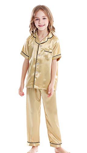 Image of Kids Satin Short-Top and Long-Pants 2-Pieces Pajamas Sleepwears Set