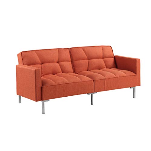Modern Linen Convertible Futon Sofa Bed, 2-In-1 Sleeper Sofa With 2 Pillows, 3 Adjustable Angles For Backrest, Living Room Couch With 5 Sturdy Metal Legs, Upholstered Loveseat For Home, (Orange) #TOP7