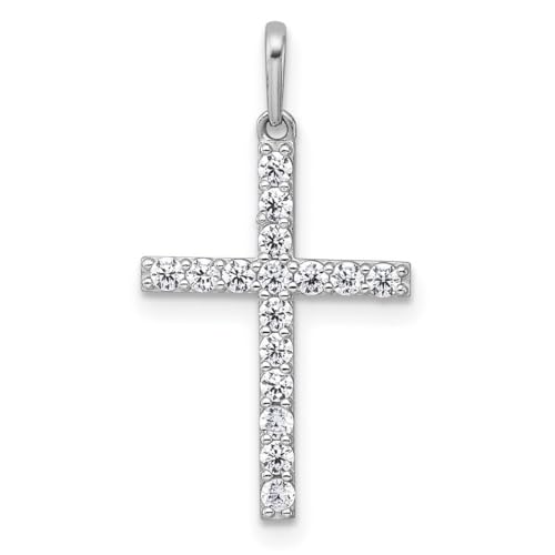 Collier croix or blanc 14 carats pendentif diamant CZ 13mm