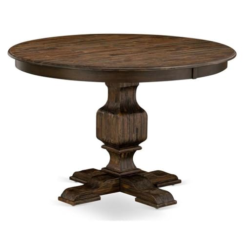 East West Furniture FE3 07 TP Ferris Kitchen Dining Table a Round Wooden Table Top with Pedestal Base 48×48 Inch Distressed Jacobean