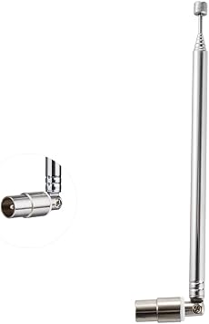 TV Male Plug Connector Telescopic Antenna 7 Sections PAL Telescopic Antenna 71.5cm/28IN for DVB-T DVB-T2 TV FM AM Stereo Reception