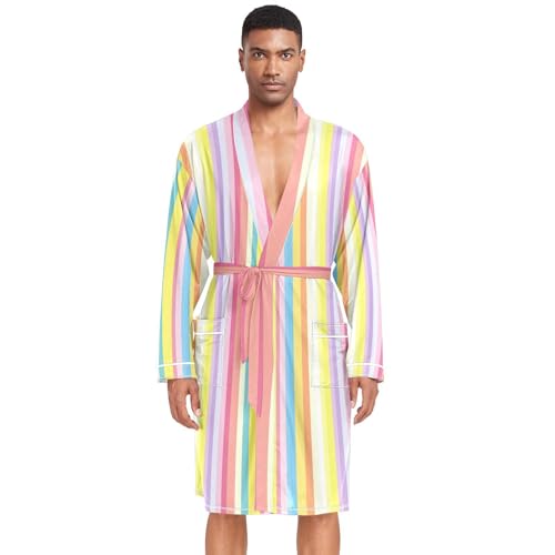 Amooorous - Albornoz con capucha para hombre, manga larga, bata de baño para hombre, camisa de dormir con cuello en V, para hombre, para el hogar, playa, talla L
