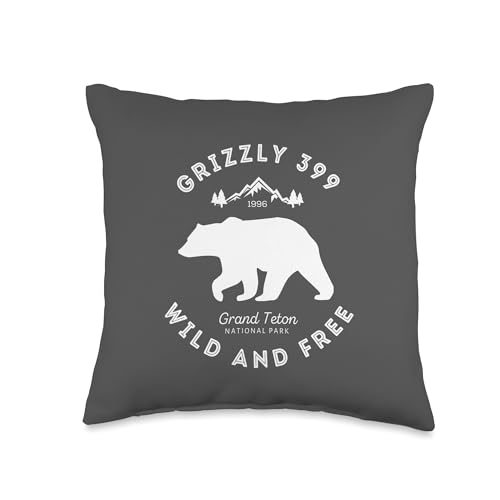 Grizzly 399 Wild & Free Teton National Park Throw Pillow