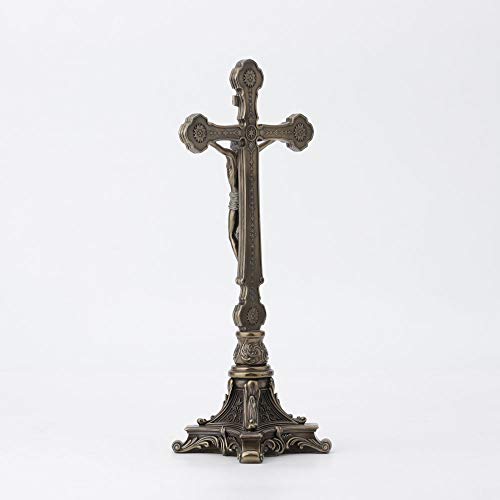 Veronese Design 13" Tall Standing Crucifix Baroque Style Stand Cold Cast Resin Antique Bronze Finish Religious Gift Home Decor Alter Sculpture #TOP3