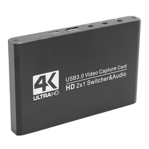 Bewinner Carte de Capture Vidéo 4K 60 Hz, USB 3.0 avec Double Entrée HDMI, Enregistreur de Streaming 1080P 240FPS, Sortie en Boucle HDMI, Entrée de Ligne...