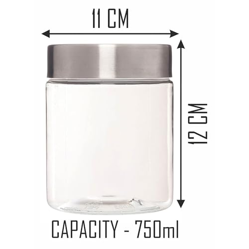 Image of PEARLPET Plus Range Plastic Storage Jars & Containers For Kitchen |Stackable |Air Tight| Steel Cap Jar, Food Grade | Bpa-Free |2 pieces of 750 Ml