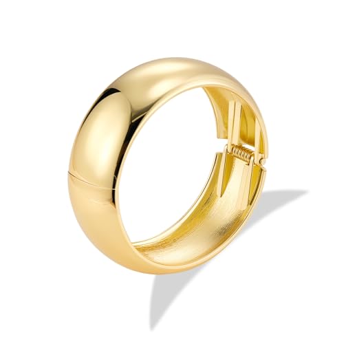 ALEXCRAFT Pulsera Dura Grueso Mujer Oro Pulseras Chunky Ancho Liso 14K Chapado en Oro, Minimalista, Simple, Grande Pulsera Abierta para Mujeres Hombres Joyas Regalos