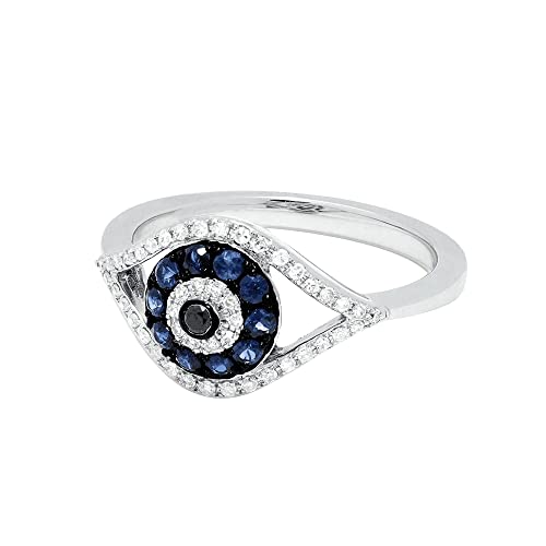925 Sterling Silver Crystal Clear & Blue CZ's Evil Eye Rings for Women Cubic Zirconia Sapphire ring Female Ring with an Eye Jewelry Gifts ST.065 (8)