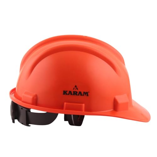 Image of KARAM PN521 Safety Helmet for Men Construction Helmet | Ratchet Type Adjustment with Adjustable Chin Strap | Work Helmet with Side Slot for Attachment | is:2925:1984 Certified | Orange | Pack of 5