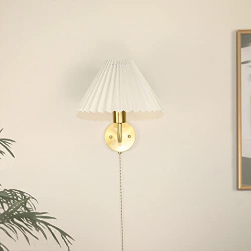 Linterna de pared de cobre elegante y aplique de tela plisada de diseño nórdico 7