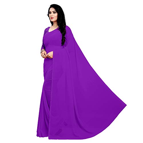 Image of StyleScope Women's Plain Georgette Saree With Georgette Plain Matching Unstitched Blouse Piece (Plainn)