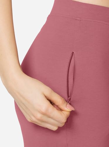 Image of VSTAR PL02 Women Ankle Length Stretchable Slim Fit Leggings with Secured Side Pocket | Moisture-Wicking | Soft Waistband & Cotton-Elastane Fabric | L | Dark Peach
