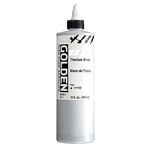 Image of GOLDEN High Flow Acrylics, Titanium White, 16 fl. oz. Bottle, Professional Acrylic Paint, Semi-Opaque